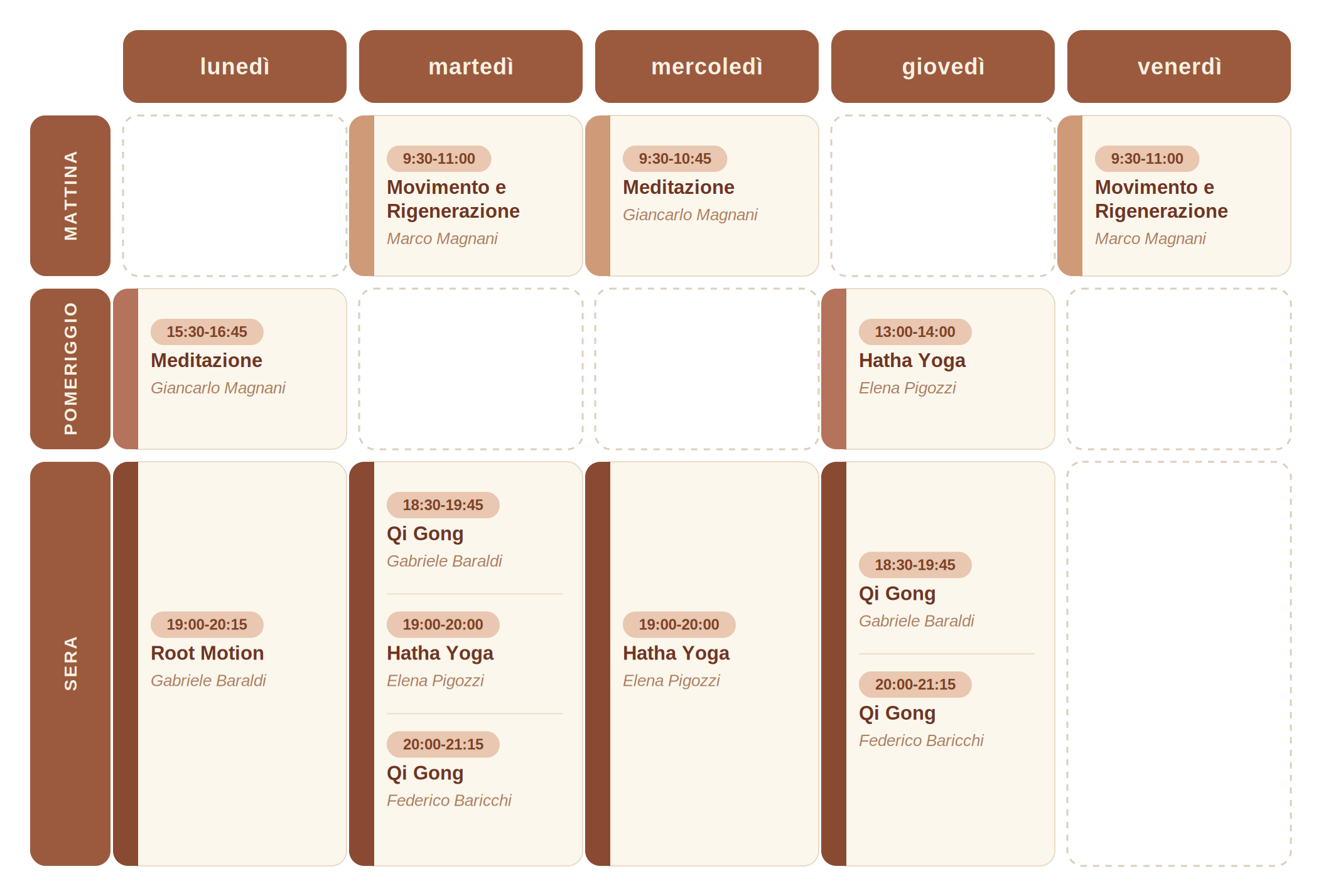 Calendario Corsi Centro Benessere Radici del Cielo Reggio Emilia Tai Chi-yoga-QiGong-Meditazione