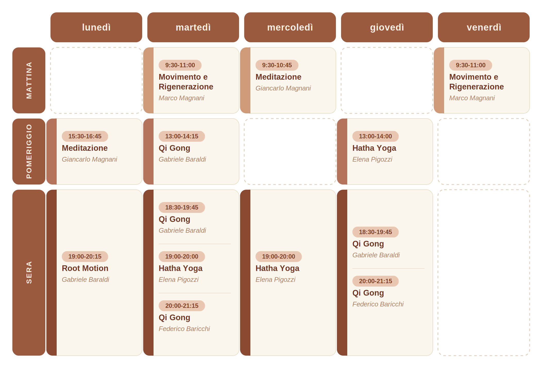 Calendario Corsi Centro Benessere Radici del Cielo Reggio Emilia Tai Chi-yoga-QiGong-Meditazione